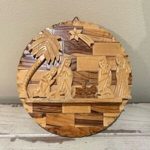 Hand-Carved Olive Wood Nativity 3-D Wall Plaque made in Holy Land Bethlehem